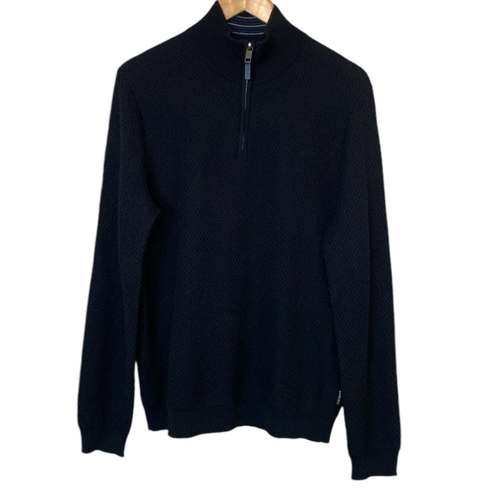 Ted Baker Quarter Zip Wool Blend Pullover Black Long Sleeve Men's Sweater 4(L) - Picture 1 of 14